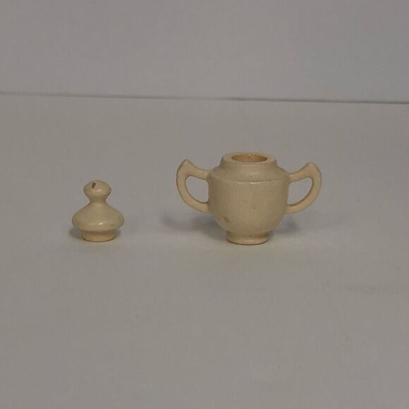 doll house miniature wooden sugar kitchen pot white double handled vessel - Picture 6 of 6